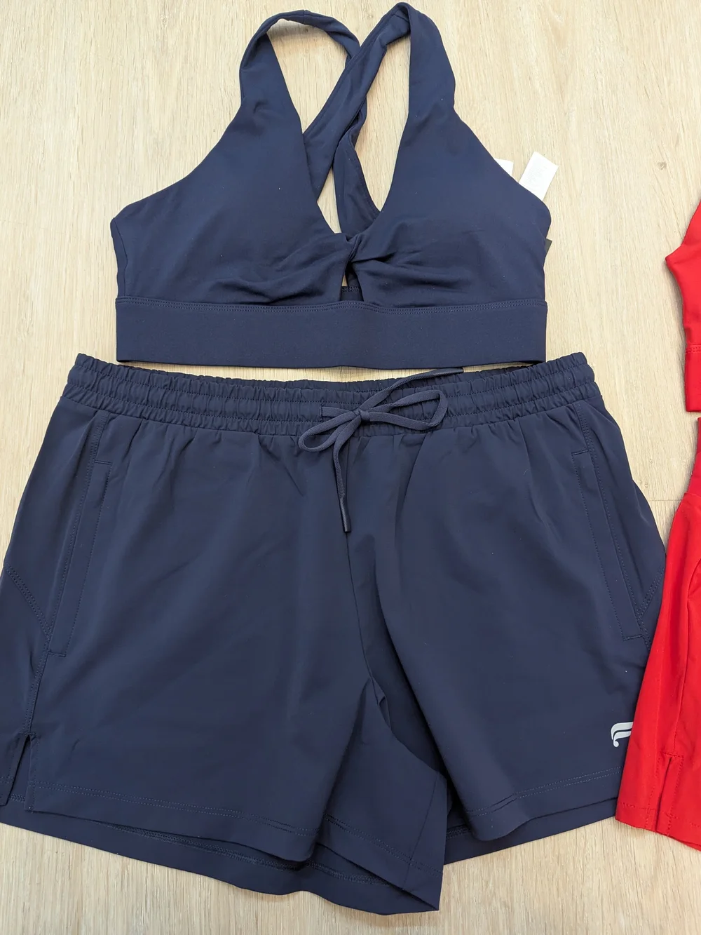 Fabletics Women's Red And Blue Performance Sports Bra & Shorts Sets Size MEDIUM